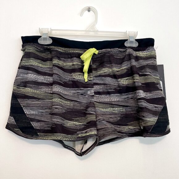 NEW NWT ASICS Lite-Show Short Black Lime Green Striped 2.5" Inseam Active Shorts - Picture 2 of 15